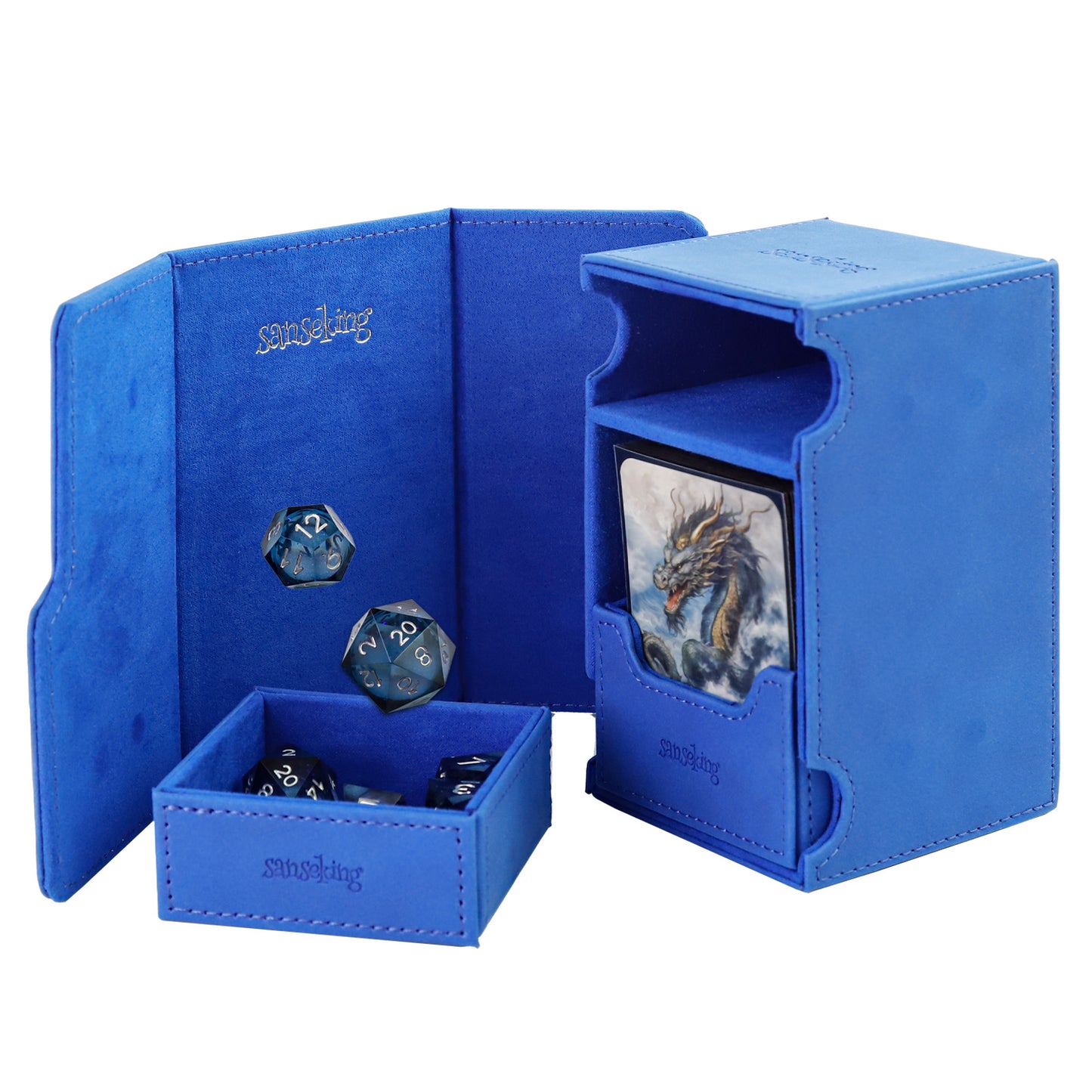 TCG Commander Deck Box with Dice Tray Lamb Leather (Blue)