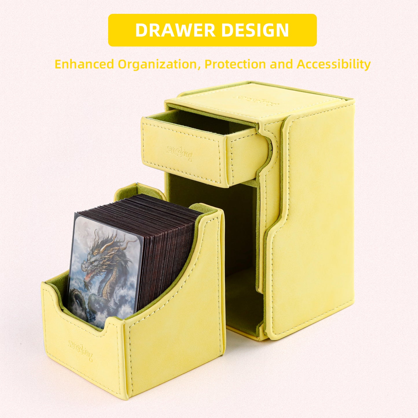 TCG Commander Deck Box with Dice Tray Lamb Leather (Yellow)