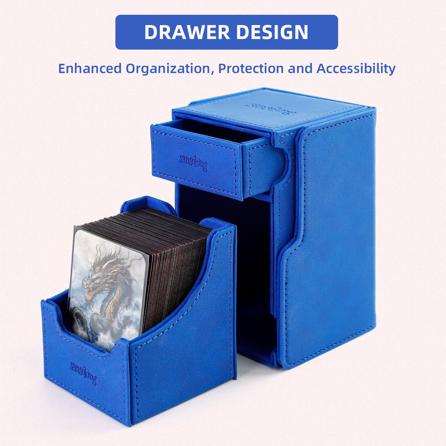 TCG Commander Deck Box with Dice Tray Lamb Leather (Blue)