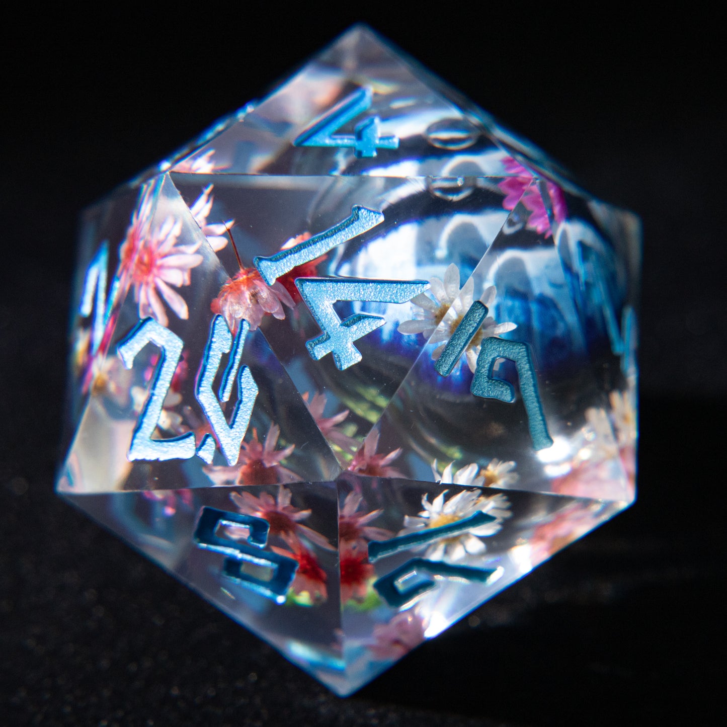 D&D Multi-faceted Real Opal Gemstone Bead Dice Set  (Bule Eye)