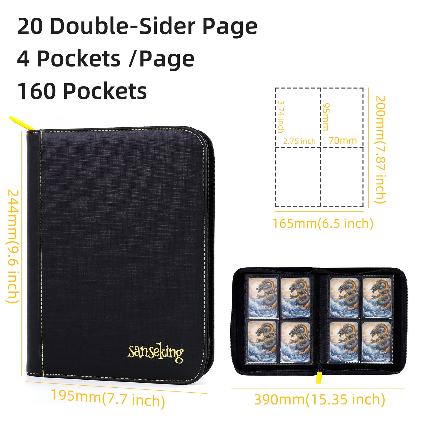 Black Grid 4/9/12-Pocket PU Binder with Waffle Pages