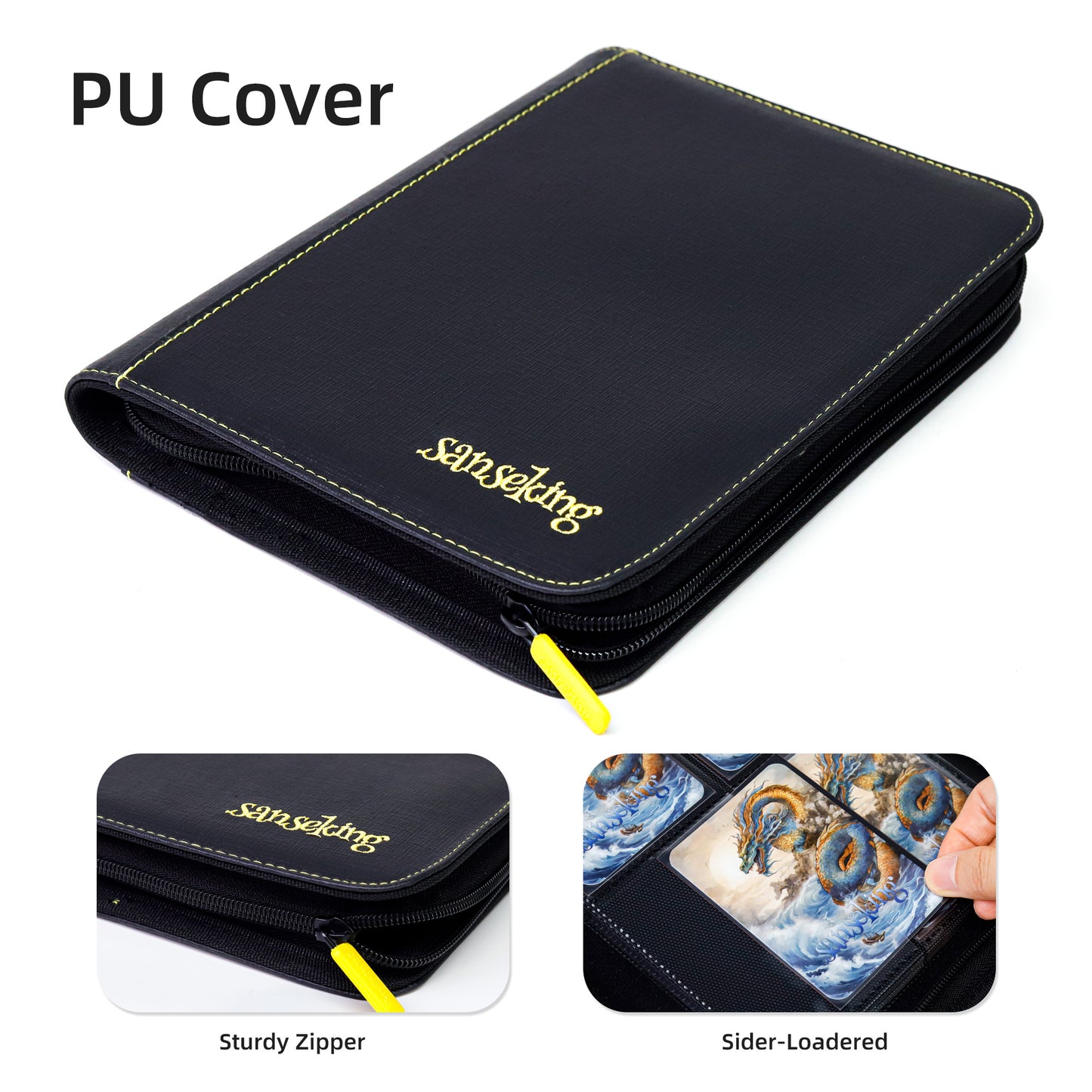 Black Grid 4/9/12-Pocket PU Binder with Waffle Pages