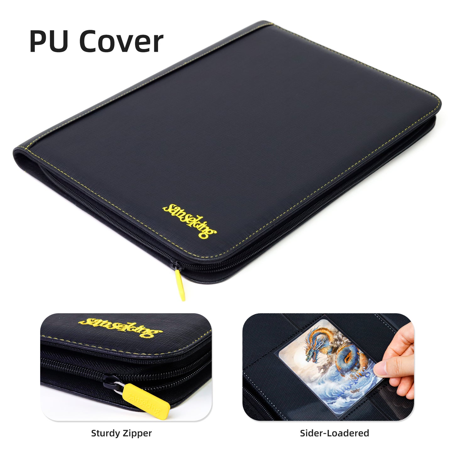 Black Grid 4/9/12-Pocket PU Binder with Waffle Pages