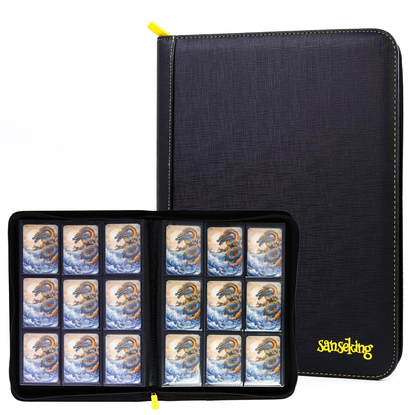 Black Grid 4/9/12-Pocket PU Binder with Waffle Pages