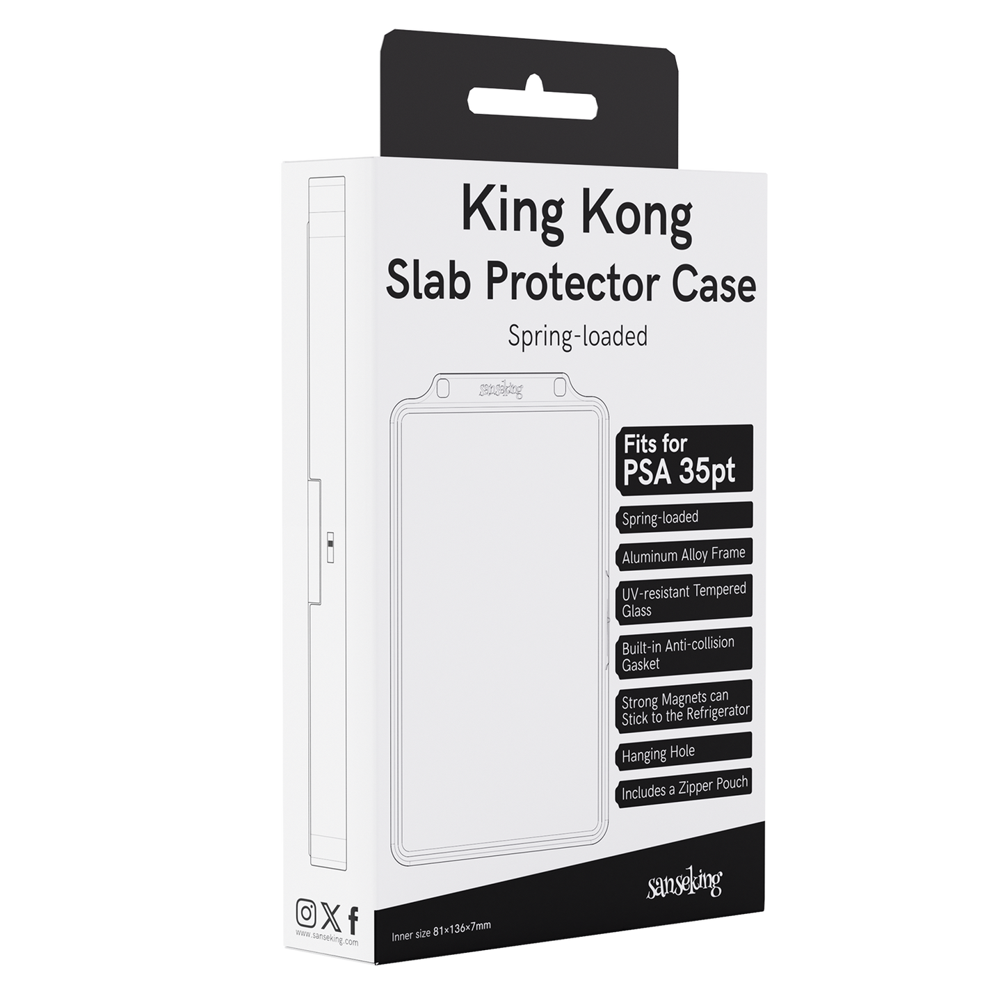 35PT PSA Magnetic Spring-Loaded Slab Case: Colored Frame Graded Card Holder + Zipper Bag