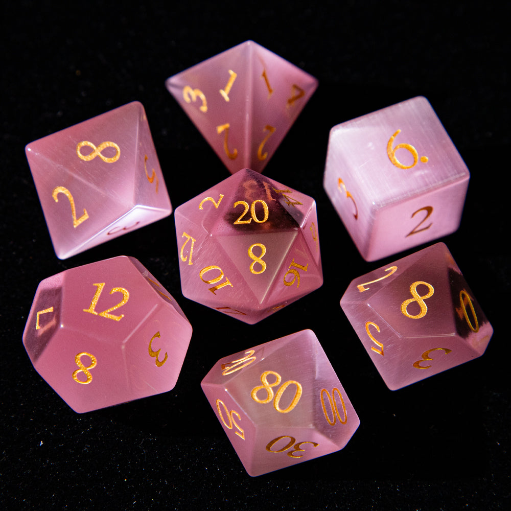 D&D Multi-faceted Gemstone Engraved Dice Set (Pink)