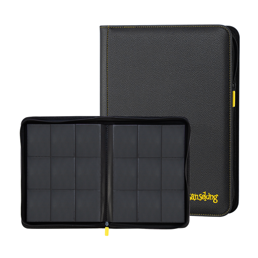 AXIS-01 Black 9-Pocket Trading Card Binder – open and closed binder comparison