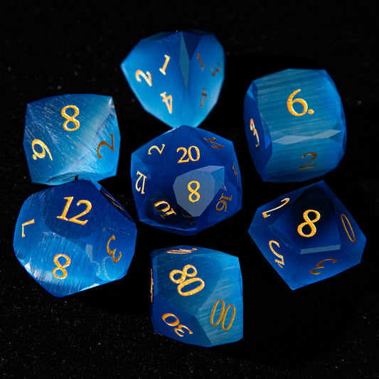 D&D Multi-faceted Gemstone Engraved Dice Set (Bule)