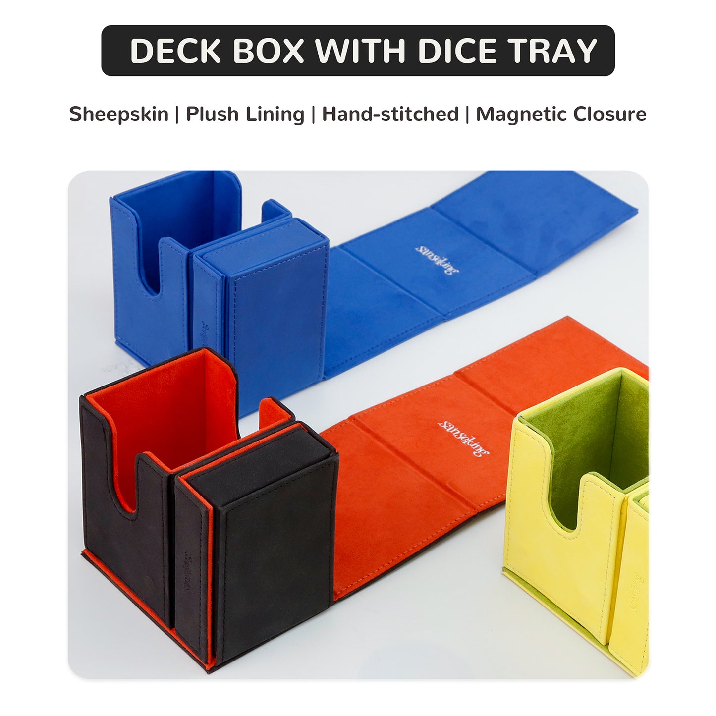 Sanseking TCG Commander Deck Box for MTG Commander Deck Box with Dice Tray Lamb Leather Tcg Deck Box Magic Commander Deck Box for MTG TCG CCG (Black)