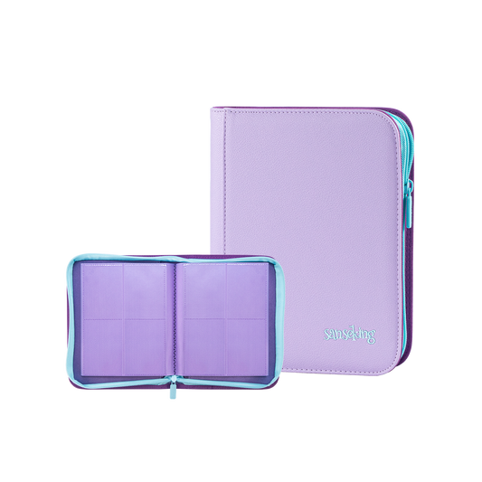 Sanseking AXIS-SK Purple 4-pocket binder open with matching closed binder