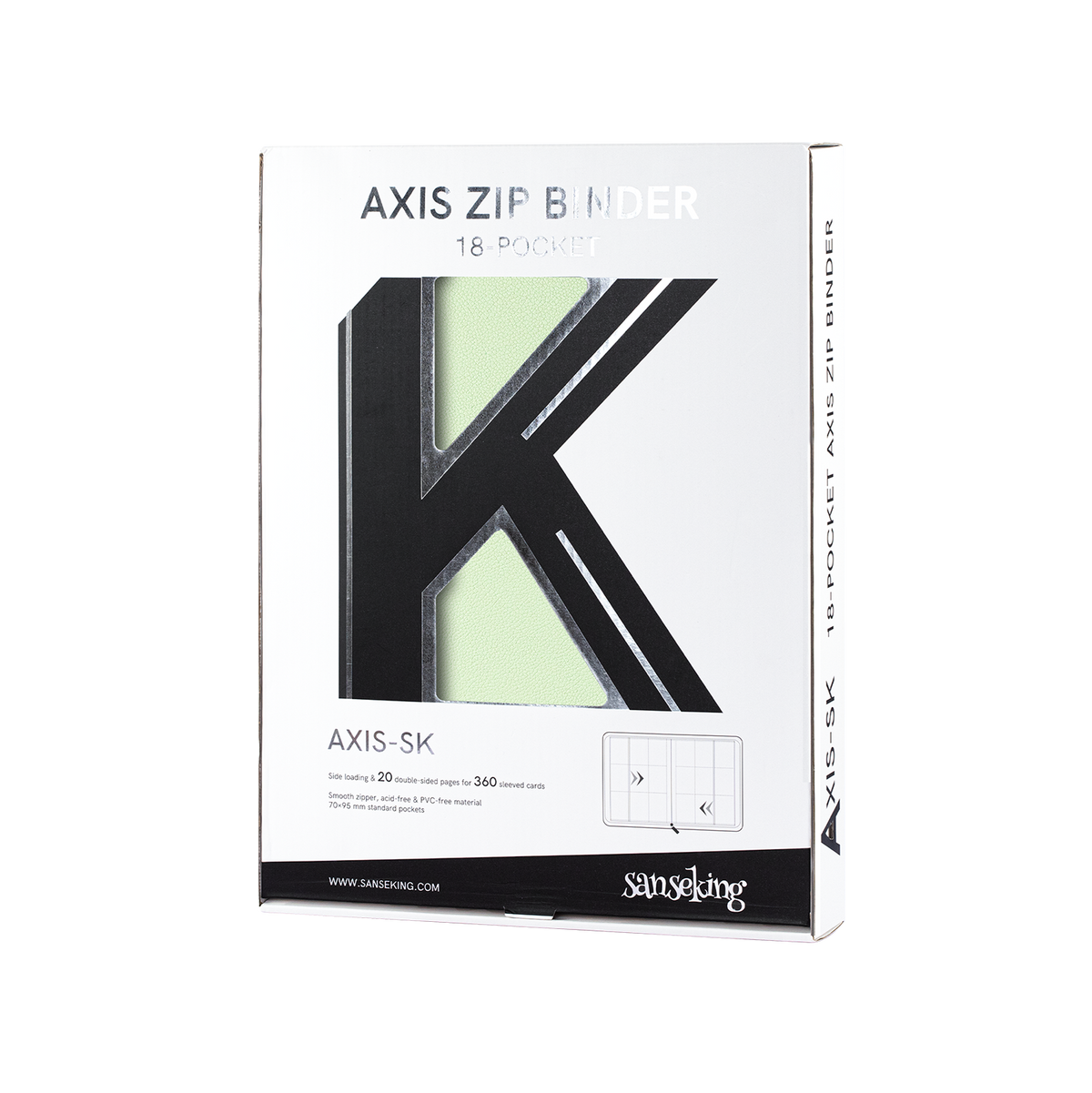 Sanseking AXIS-SK Light Green 9-pocket trading card binder retail packaging box