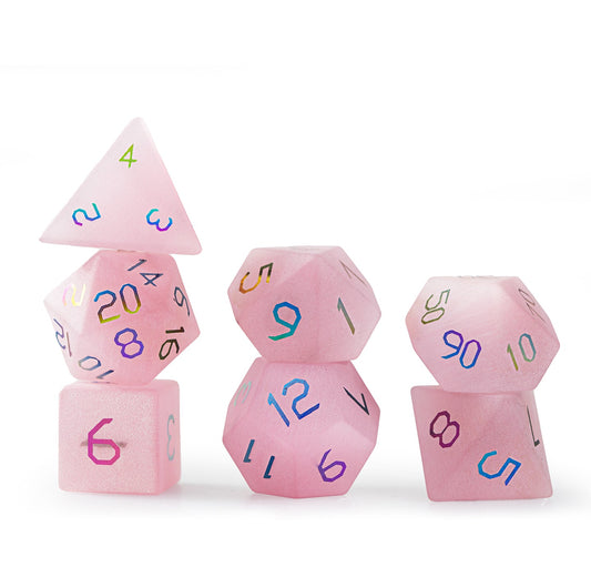 Ensemble de 7 dés polyédriques plaqués œil de chat rose 