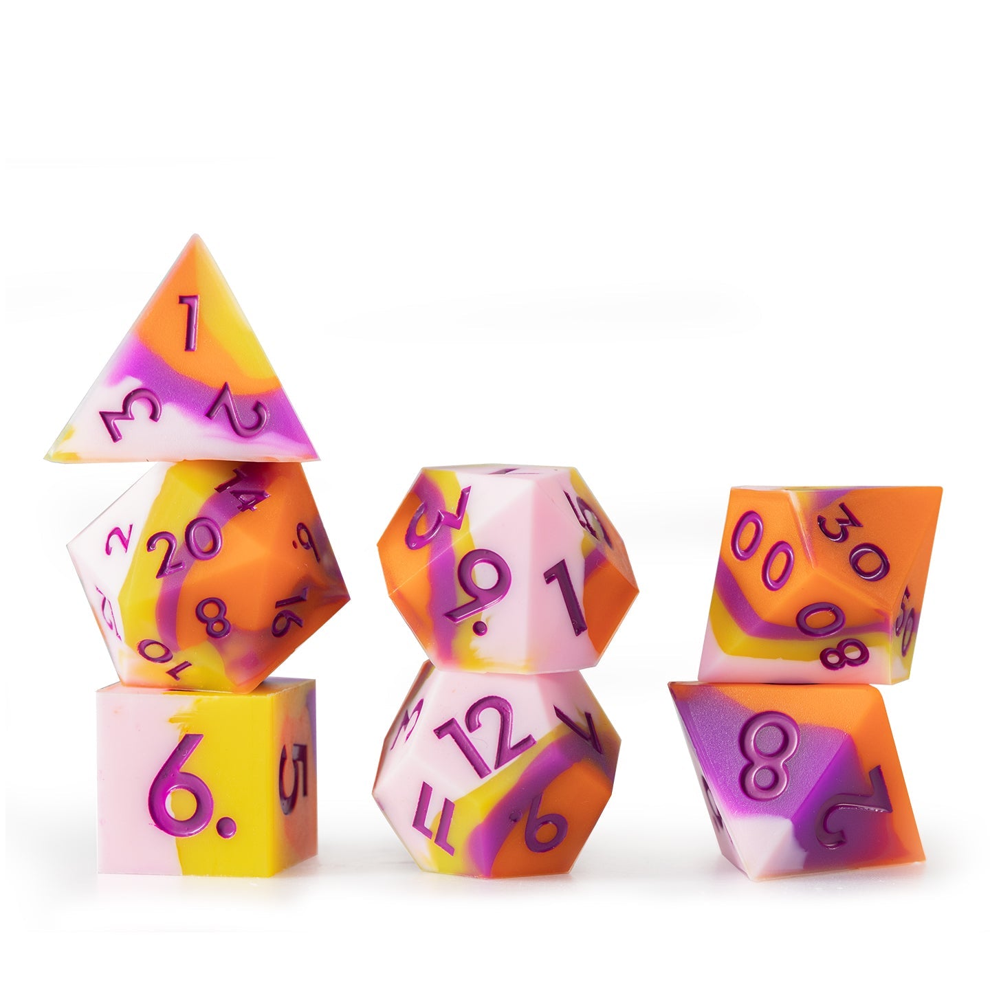 Ensemble de 7 dés polyédriques en silicone couleur pêche 