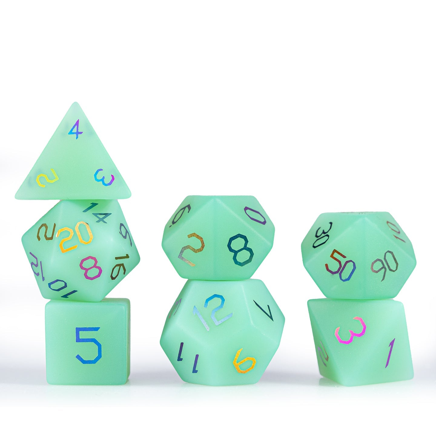 Ensemble de 7 dés polyédriques plaqués opaline verte 