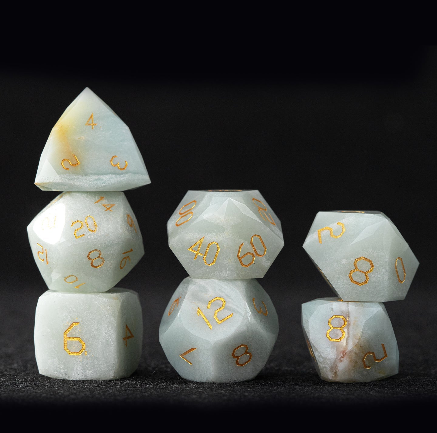Ensemble de 7 dés en amazonite brésilienne taillée en diamant 