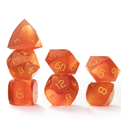 Ensemble de 7 dés en cristal œil-de-chat rouge taillé en diamant 