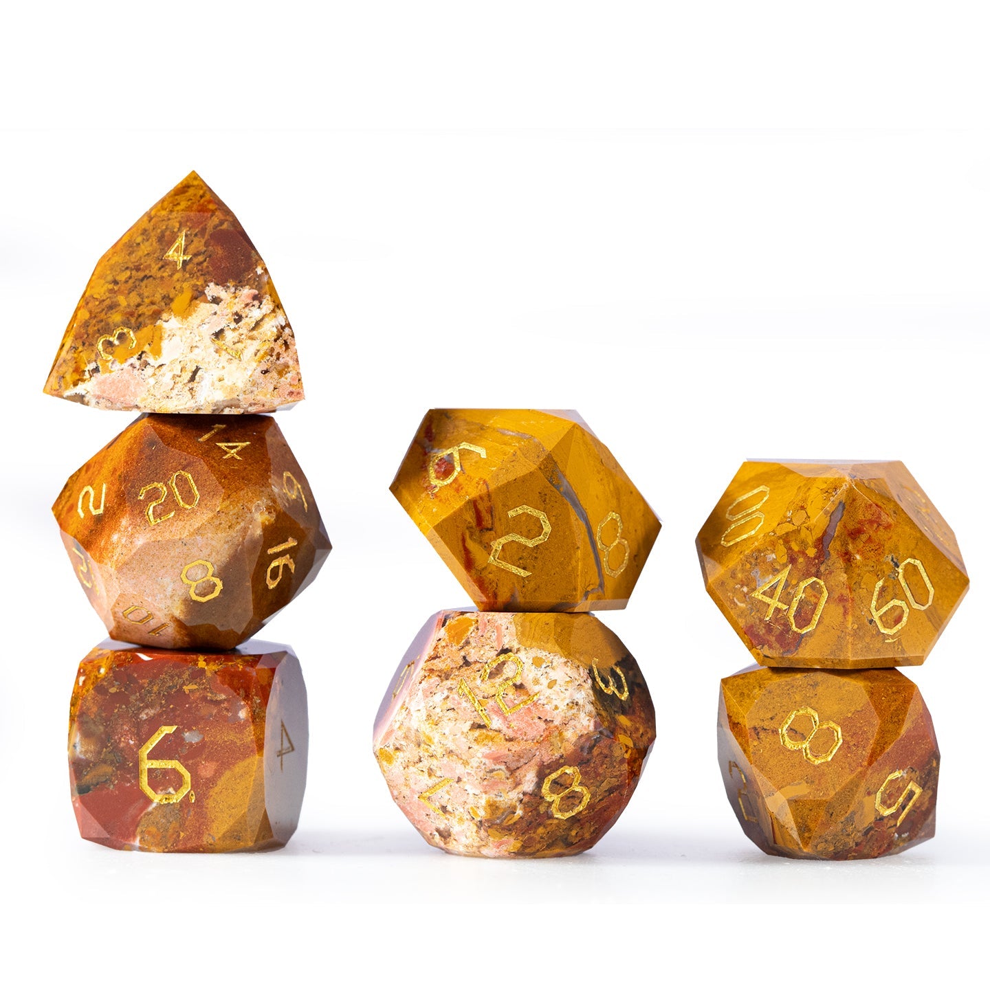 Ensemble de 7 dés en agate océan taillée en diamant