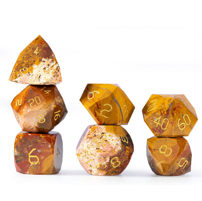 Ensemble de 7 dés en agate océan taillée en diamant