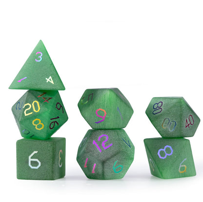 Ensemble de 7 dés polyédriques plaqués œil-de-chat émeraude 