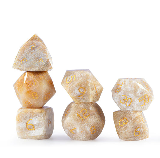 Ensemble de 7 dés à facettes diamantées en pierre chrysanthème 