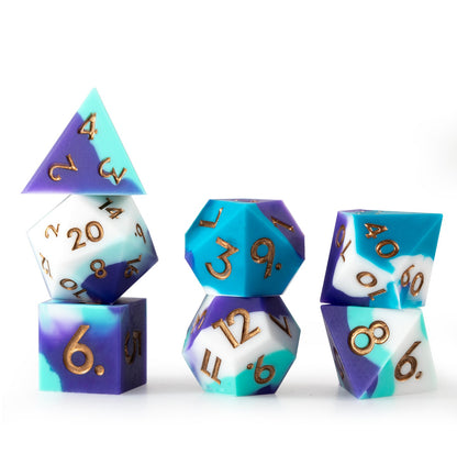 Ensemble de 7 dés polyédriques en silicone doré Aurora 