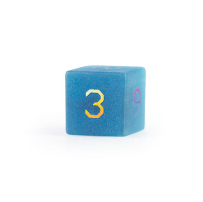Ensemble de 7 dés polyédriques bleu océan à motif œil-de-chat 