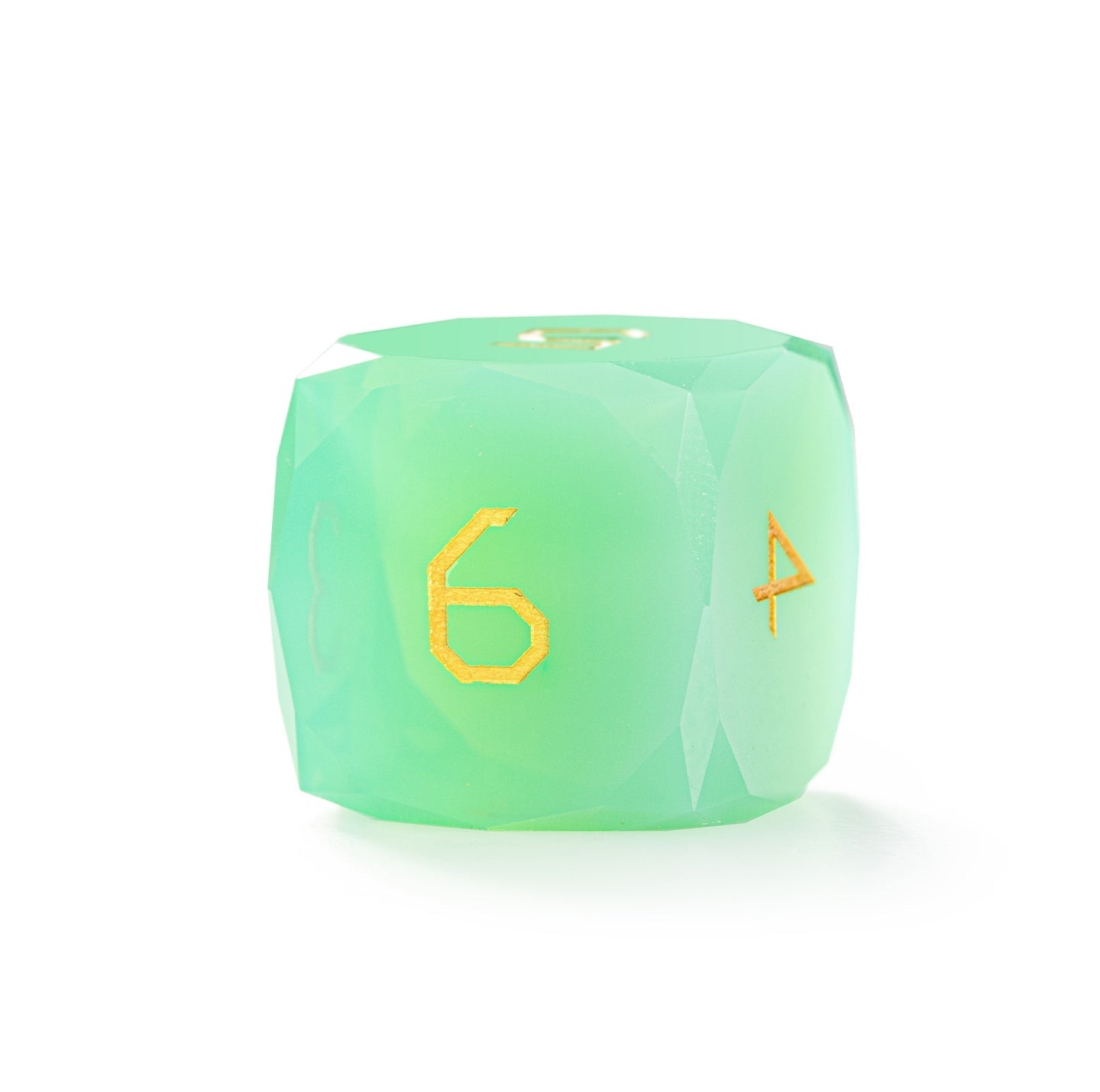 Ensemble de 7 dés en opaline verte taillée en diamant 