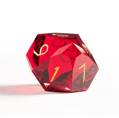 Ensemble de 7 dés en cristal rouge taillé en diamant 