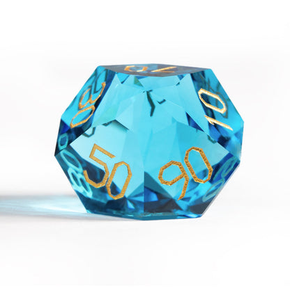 Ensemble de 7 dés en cristal bleu mer taillé en diamant 