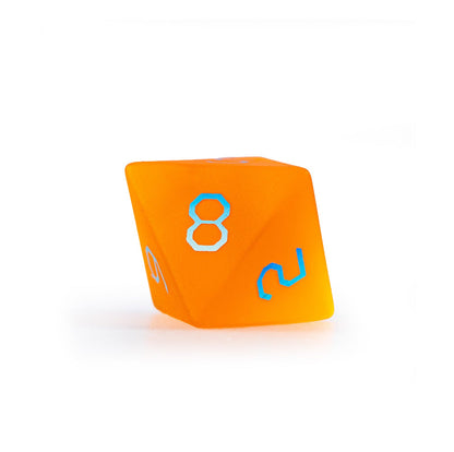 Ensemble de 7 dés polyédriques en verre plaqué orange ambré 