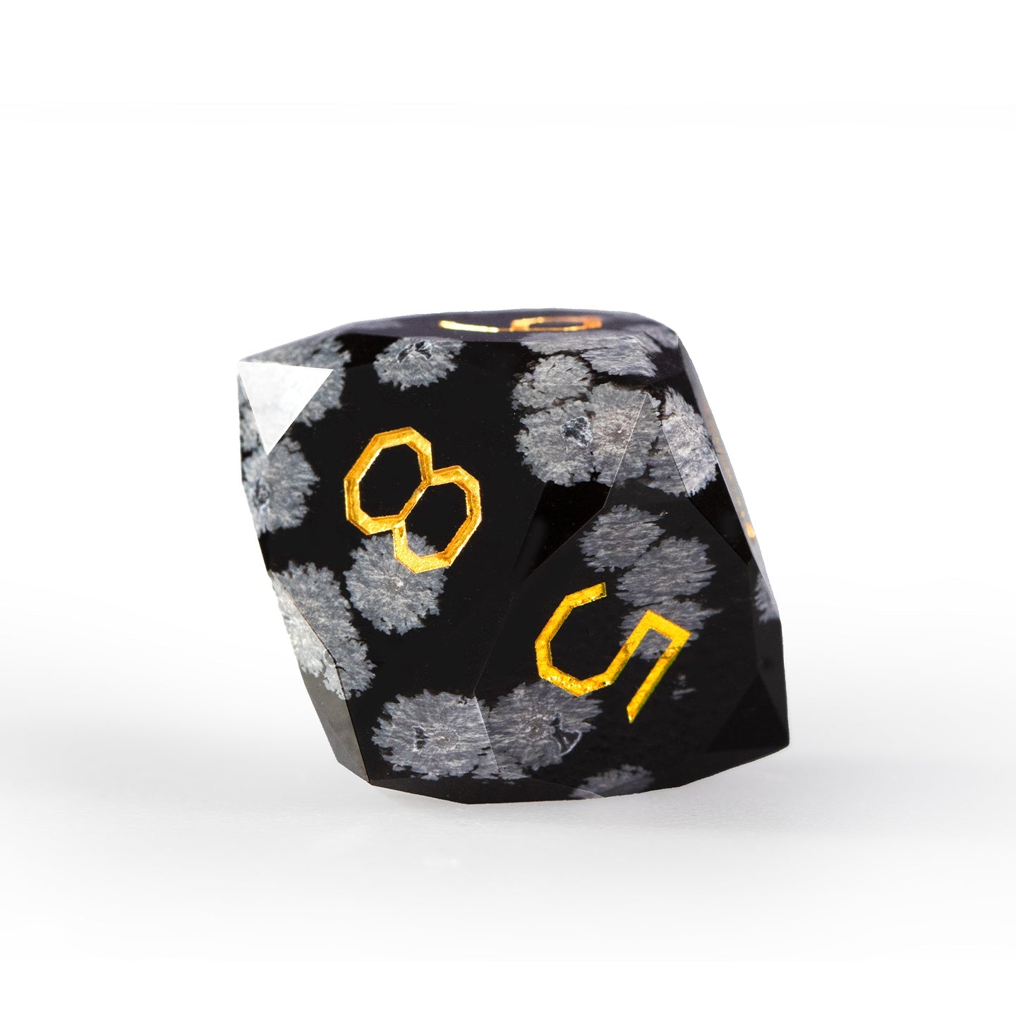 Ensemble de 7 dés en obsidienne flocon de neige taillée en diamant 