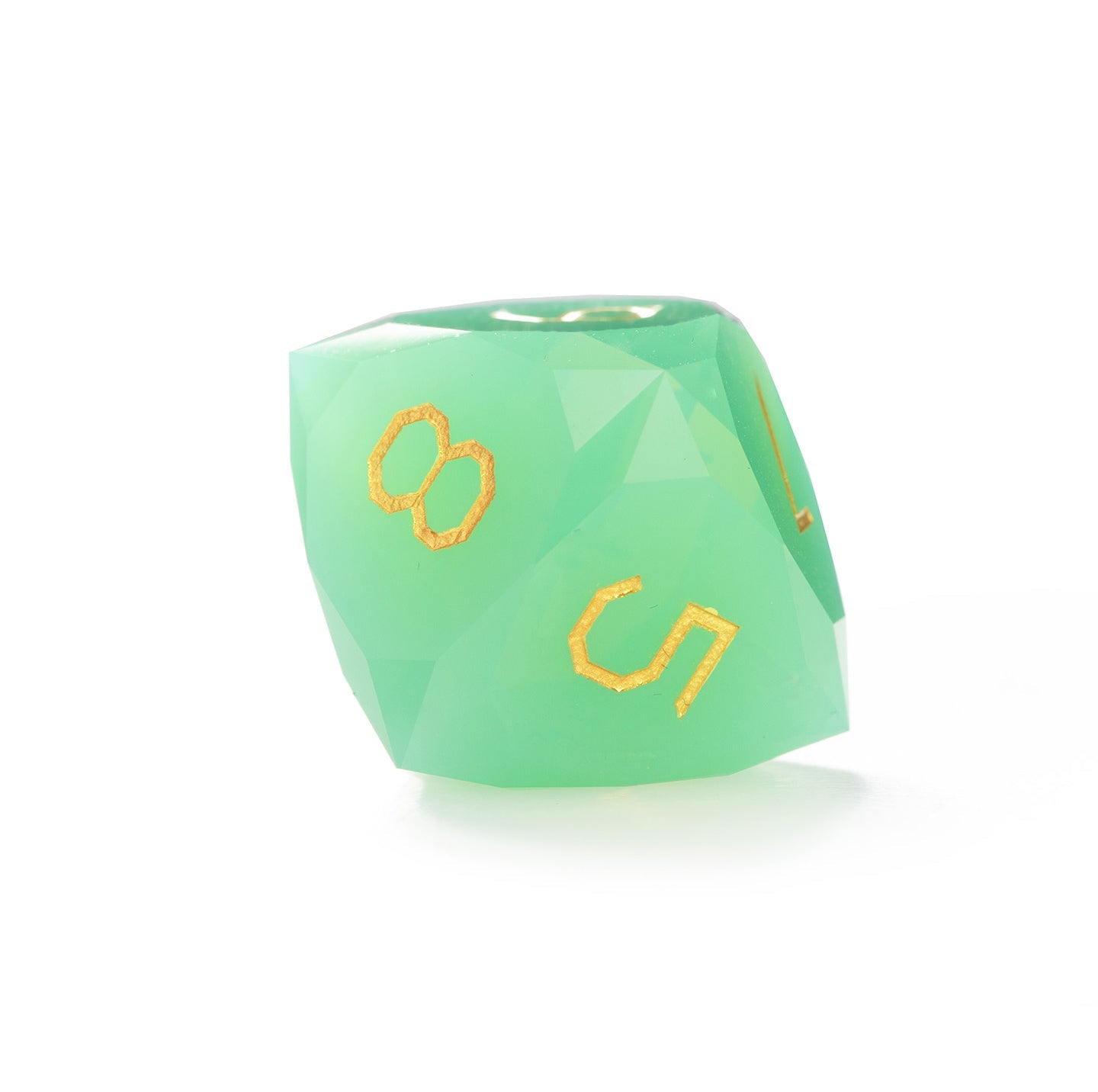 Ensemble de 7 dés en opaline verte taillée en diamant 