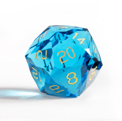 Ensemble de 7 dés en cristal bleu mer taillé en diamant 