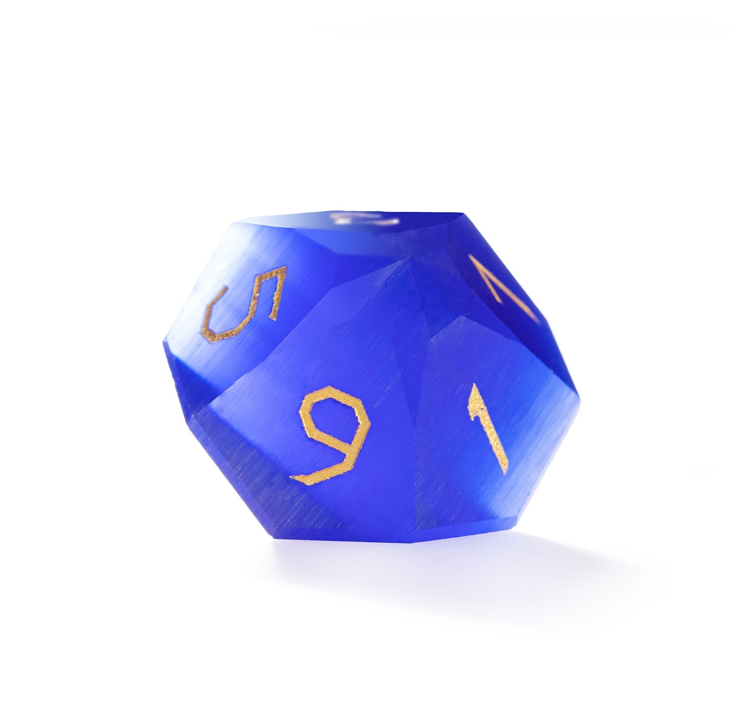 Ensemble de 7 dés en cristal œil-de-chat bleu royal taillés en diamant 