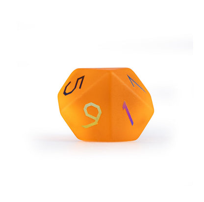 Ensemble de 7 dés polyédriques en verre plaqué orange ambré 