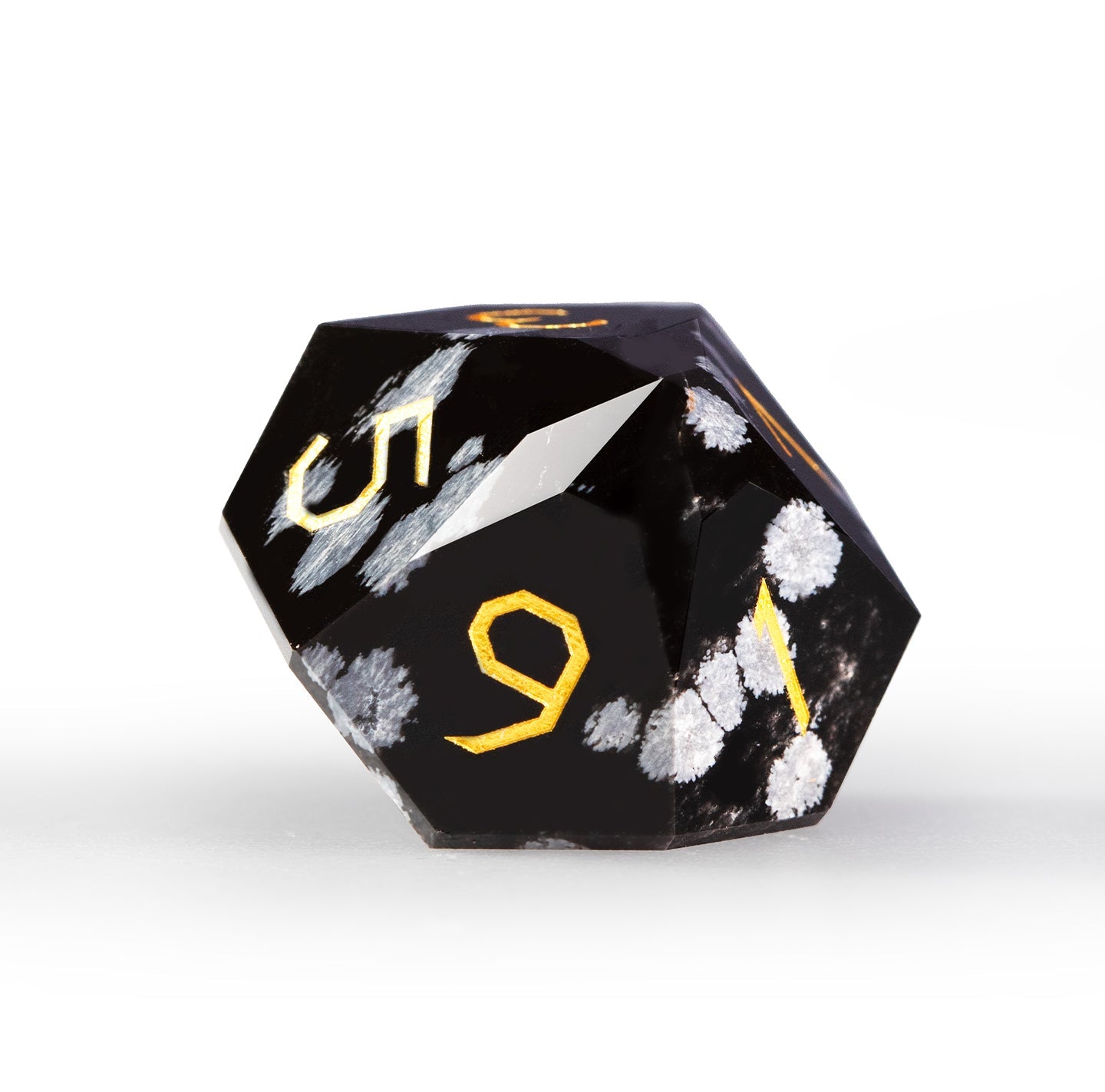 Ensemble de 7 dés en obsidienne flocon de neige taillée en diamant 