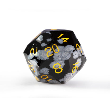 Ensemble de 7 dés en obsidienne flocon de neige taillée en diamant 