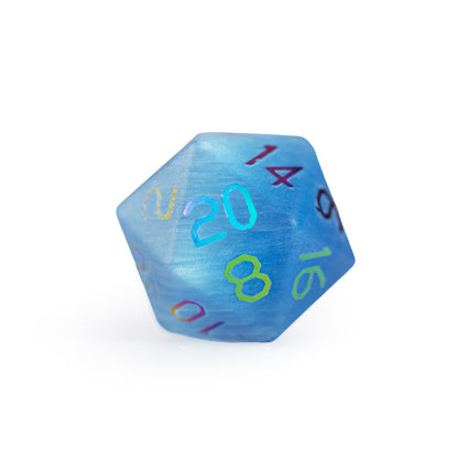 Ensemble de 7 dés polyédriques bleu océan à motif œil-de-chat 