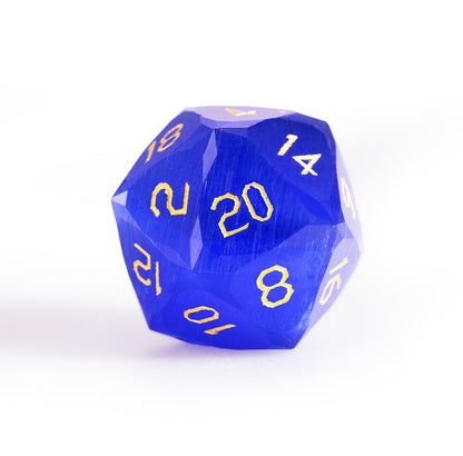 Ensemble de 7 dés en cristal œil-de-chat bleu royal taillés en diamant 