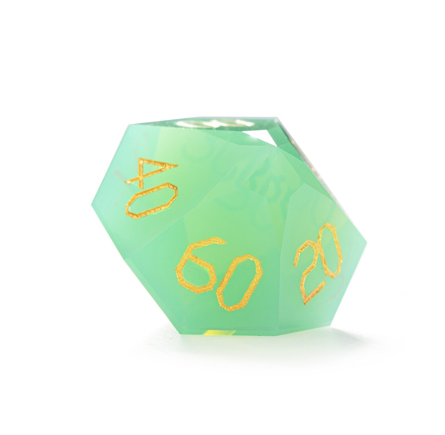 Ensemble de 7 dés en opaline verte taillée en diamant 