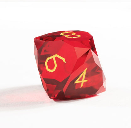 Ensemble de 7 dés en cristal rouge taillé en diamant 