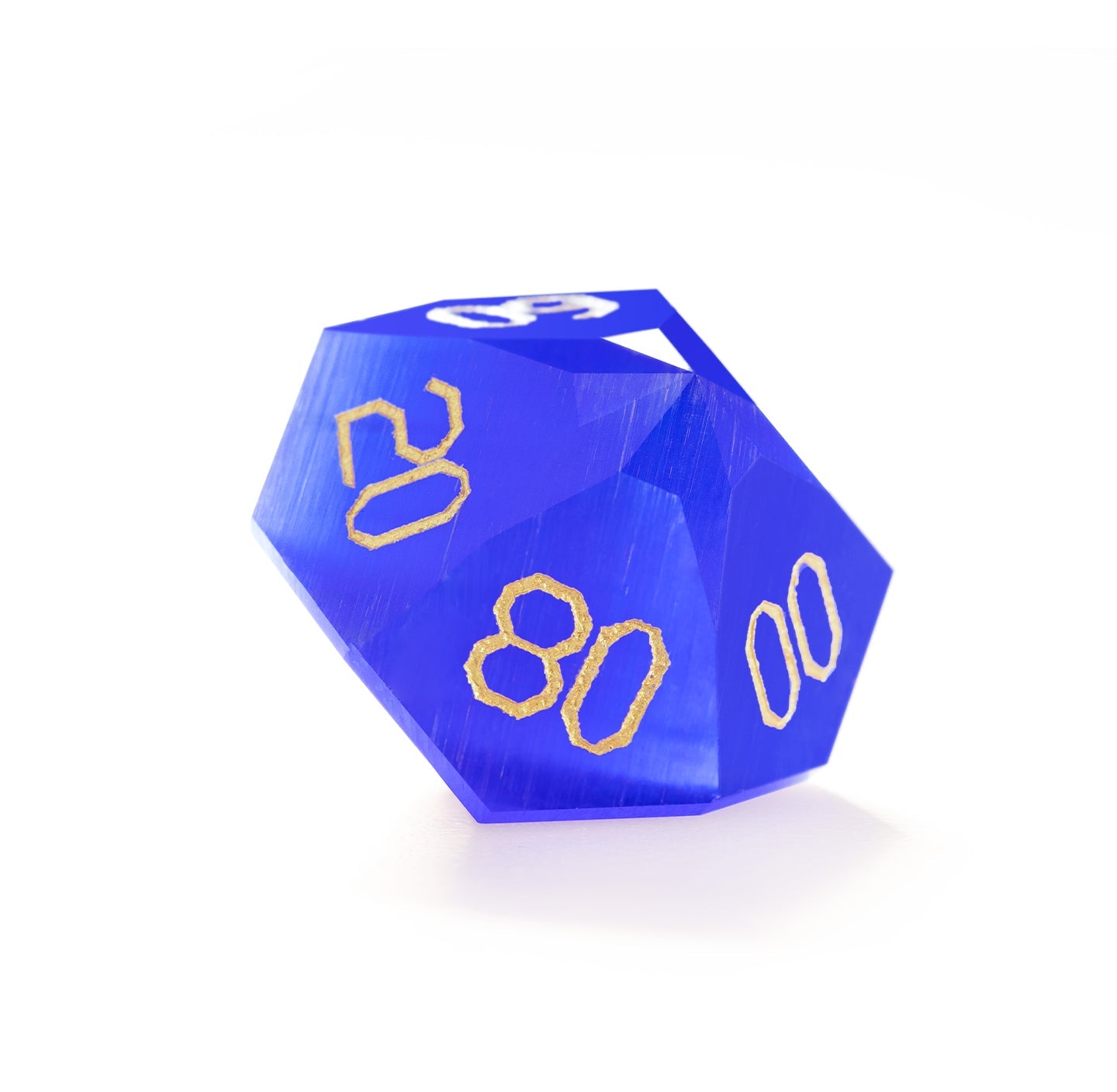 Ensemble de 7 dés en cristal œil-de-chat bleu royal taillés en diamant 