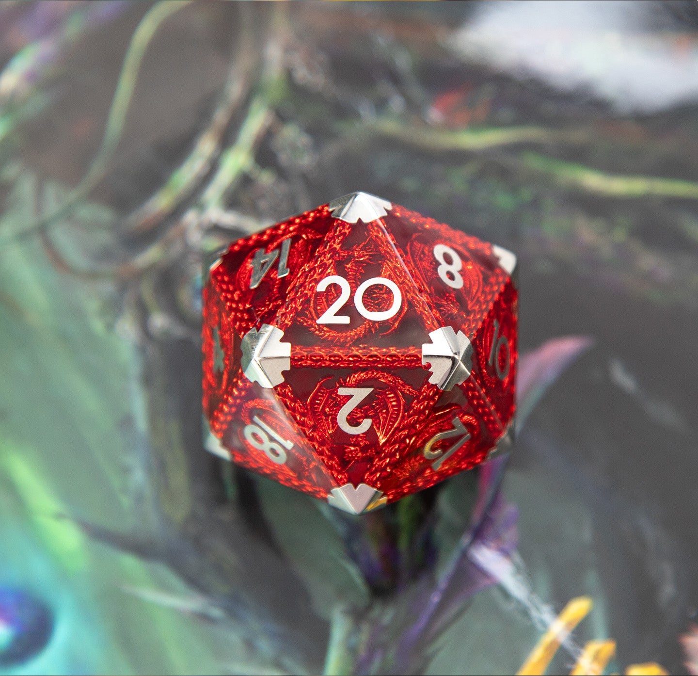 Flamme du Dragon Cramoisi - Dé à 20 faces (D20) - 40 mm 