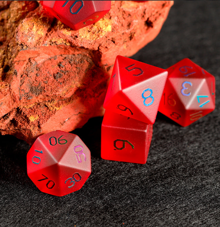 Crimson Red Plated Glass Polyhedral Dice Set | Red DND Dice