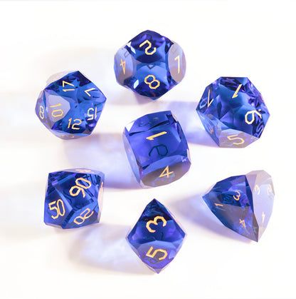 Ensemble de 7 dés en cristal bleu royal taillé en diamant 