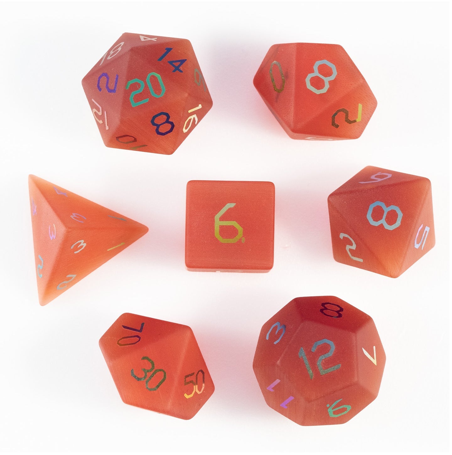 Ensemble de 7 dés polyédriques plaqués œil de chat cramoisi 