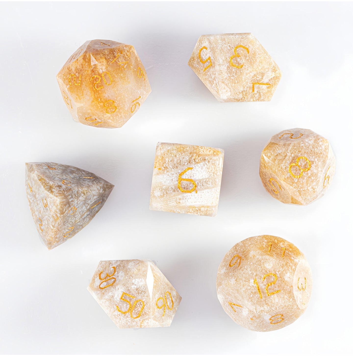 Ensemble de 7 dés à facettes diamantées en pierre chrysanthème 
