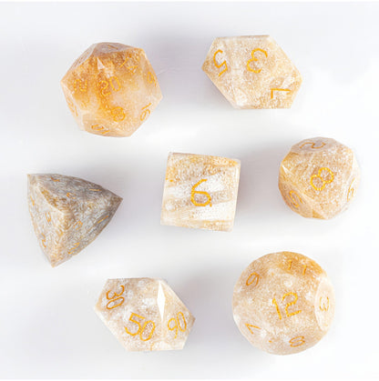 Ensemble de 7 dés à facettes diamantées en pierre chrysanthème 