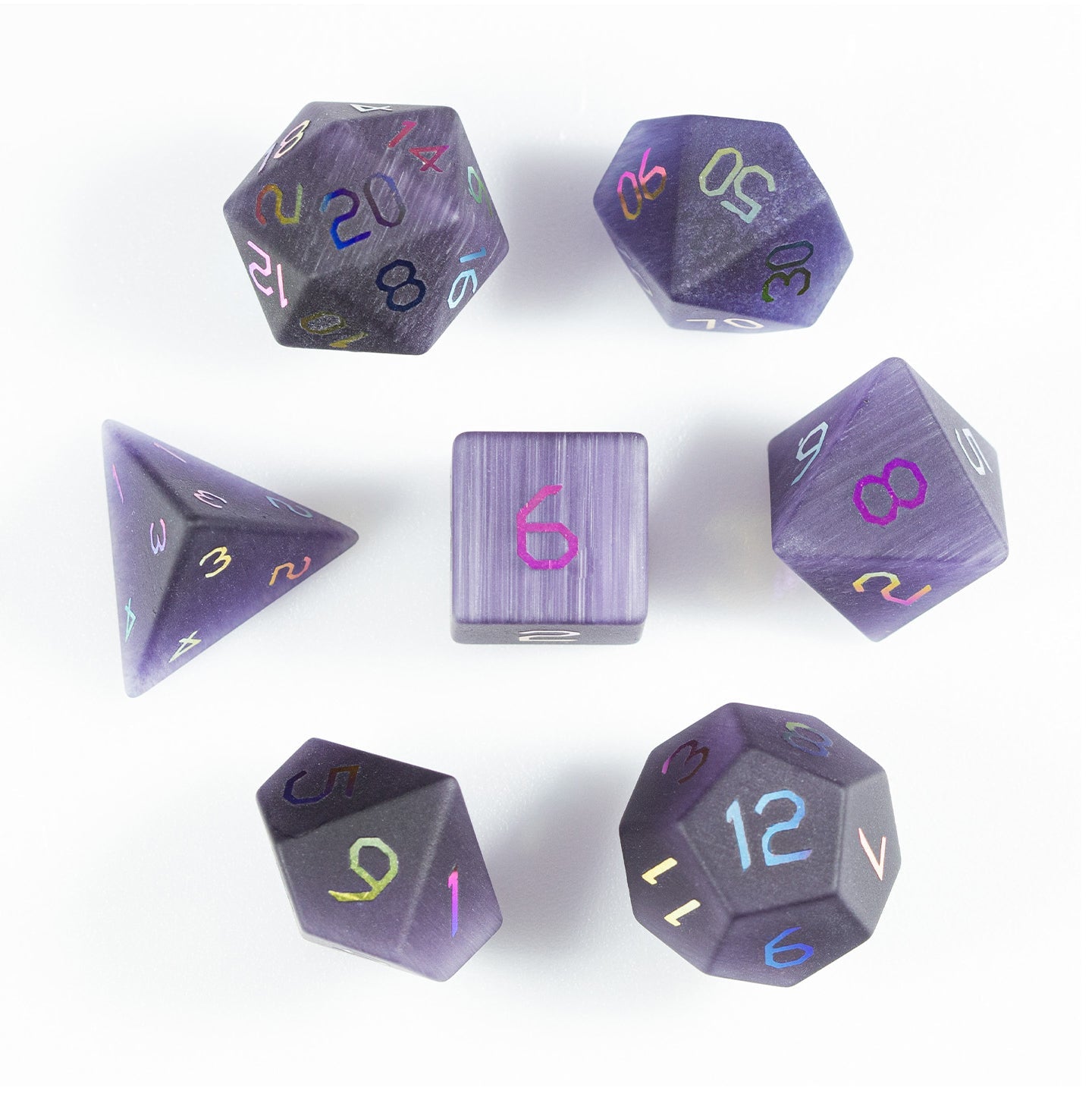 バイオレットオーキッドキャッツアイメッキ多面体ダイス7個セット