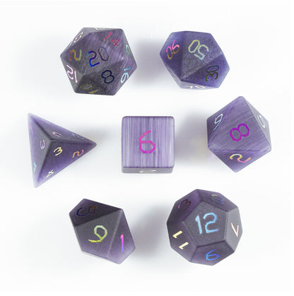 バイオレットオーキッドキャッツアイメッキ多面体ダイス7個セット